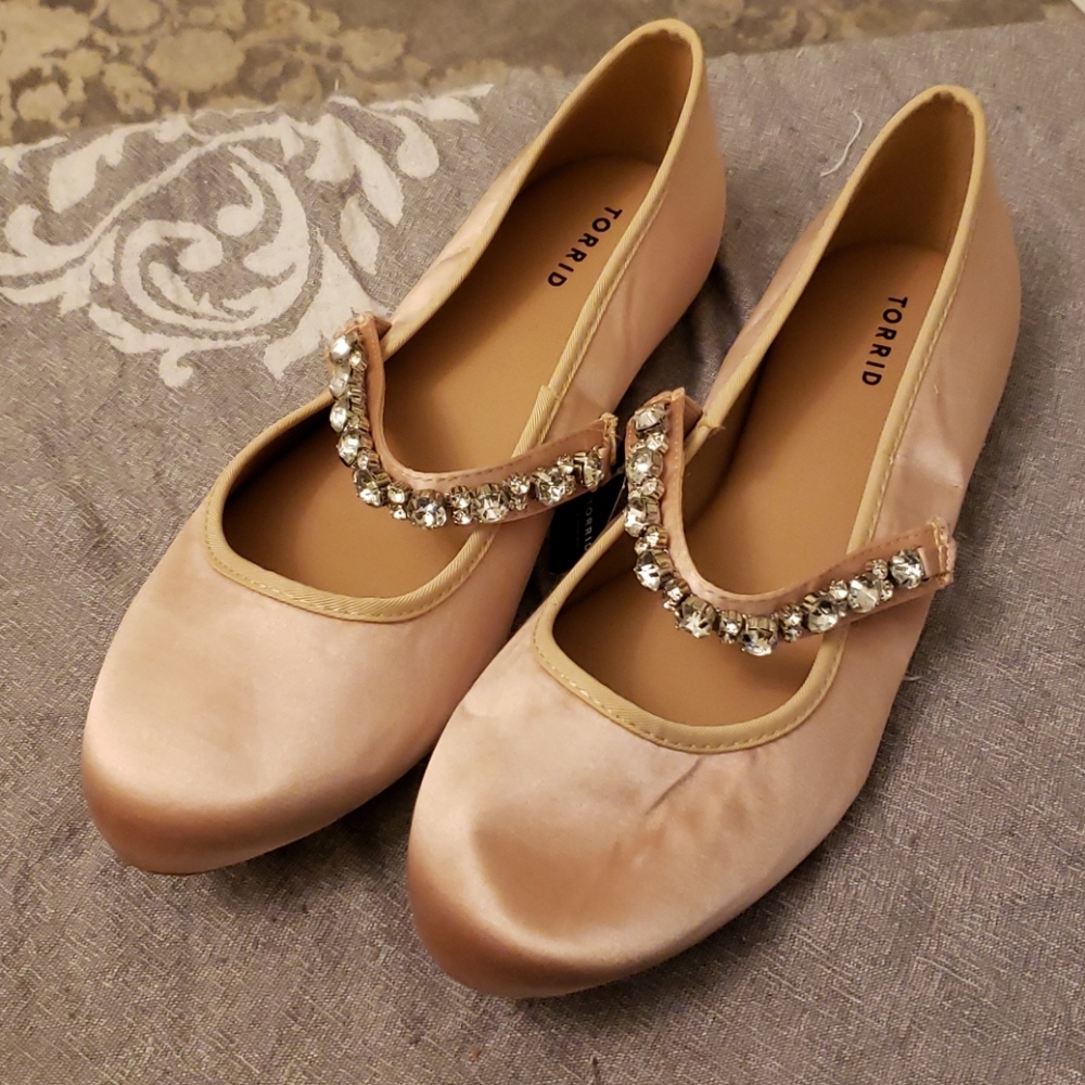 New Torrid Blush Satin Jeweled Flats 11W